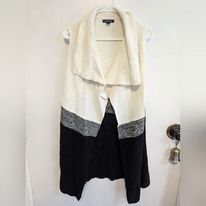 Lands' End Long Sleeveless Cardigan, Cream/Black - S (6-8)